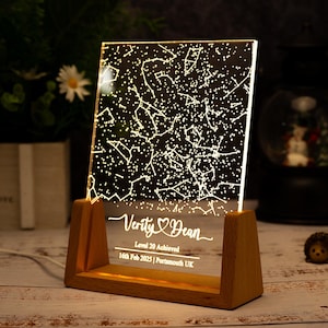 Luminária personalizada com mapa das constelações, luz noturna com mapa estelar por data, presente de aniversário para casais, presente de Dia dos Namorados, presente para ele e para ela.