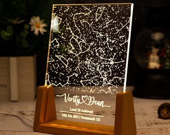 Lámpara con mapa de constelaciones personalizada, luz nocturna con mapa estelar por fecha, regalo de aniversario para parejas, regalo de San Valentín, regalo para él y para ella.