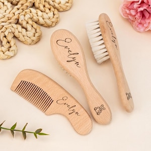 Custom Newborn Baby Gift Personalized Wooden Baby Hair Brush and Comb Set, Baby Shower Gift, New Parents Gifts for 1st Baby Birthday Gift