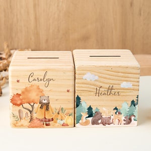 Hucha personalizada para bebé, hucha con nombre personalizado para niños, hucha de madera, regalo de bautizo, regalo de Pascua, cumpleaños, regalo de Navidad para niños.