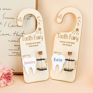 Percha de puerta personalizada para recoger y dejar al hada de los dientes, regalo de Pascua para niños, percha de puerta personalizada para el hada de los dientes, letrero de madera para el hada de los dientes, regalo para baby shower