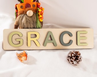 Personalized Name Puzzle With Pegs,First Birthday Gifts for Kids,Baby Shower Gift,Wooden Toddler Toys,Newborn,New Mom Gift,Kids Busy Board