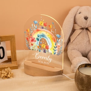 Custom Baby Name Night Light, Personalised LED Rainbow Lamp with Floral, Bedroom Nursery Light, Flower Toddler Lamp, Kids Birthday Gifts