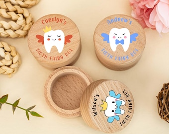 Personalized Name Wood Tooth Fairy Box, Baby Teeth Keepsake Box, Custom Kids Milk Tooth Coin Box, First Tooth & Hair Keepsake, Birthday Gift