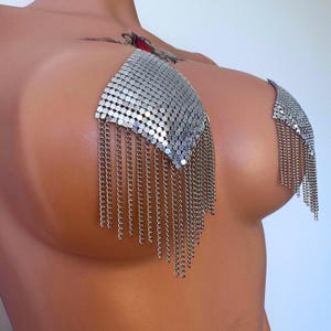 Nipples Pasties for Entertainer Outfits, Silver Nipple Tassels Perfect for Exotic Dancewear, Pair of Shining Nipples Cover Burlesque Bra