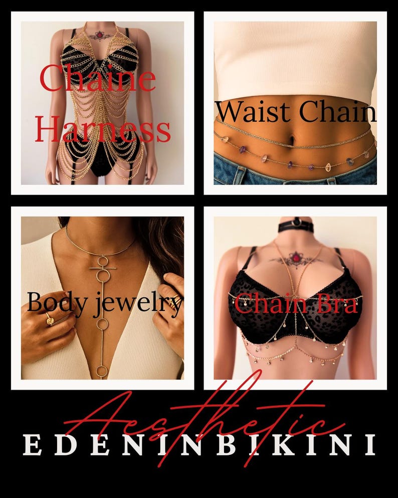 Goth Body Chain Body Jewelry, Exotic Dancewear Goth Festival Outfit, Body Chain Harness for Rave Outfit, Punk Jewelry image 14