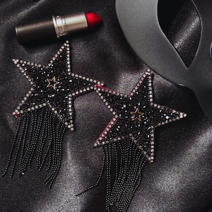 Burlesque pasties for entertainer outfits, stars nipples pasties, Pair of Reusable Nipple Covers Black, Gold and Silver colors available