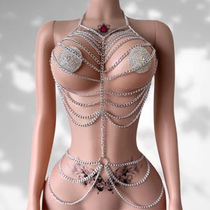 Goth Body Chain Body Jewelry, Exotic Dancewear Goth Festival Outfit, Body Chain Harness for Rave Outfit, Punk Jewelry Body chain