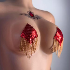 Nipple Tassels Red Pasties for Exotic Dancewear, Reusable Pasties Perfect Drag Queen Costume, Pair of Nipple Covers