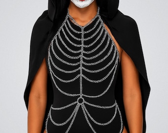 Silver body chain for adult Halloween costume, Chain harness Perfect Halloween jewelry for Witch costume, Whimsigoth jewelry
