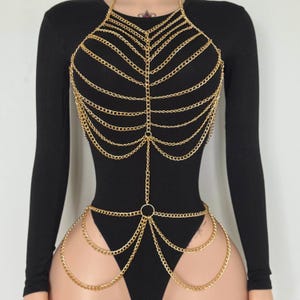 Goth Body Chain Body Jewelry, Exotic Dancewear Goth Festival Outfit, Body Chain Harness for Rave Outfit, Punk Jewelry image 2