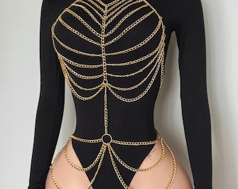 Goth Body Chain Body Jewelry, Exotic Dancewear Goth Festival Outfit, Body Chain Harness for Rave Outfit, Punk Jewelry