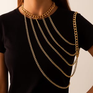 Shoulder Jewelry Gold Body Chain Perfect for Festival Outfit or Clubwear, Shoulder Chain Party Outfit, Trendy Halloween Jewelry