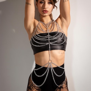 Körper Ketten Harness für Exotische Tanzbekleidung oder Goth Party Outfit, Skelett Ketten Harness für Festival Wear, Rave Wear