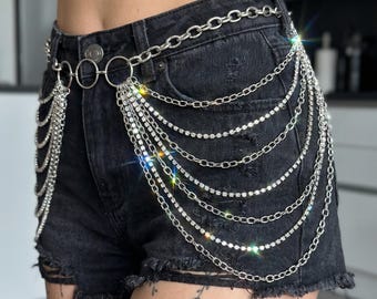 Zilveren tailleketting Whimsigoth-sieraden, festivalkettingriem perfect voor rave- en heksenoutfit, boho-buikketting