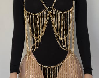 chain festival dress Silver Full Body Chain Dress Rave Festival Outfit