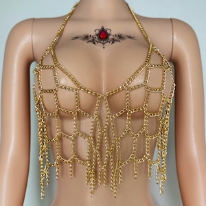 Chainmail Top Gold for Festival Outfit, Cosplay, Club Wear, Burning Man Outfit, Body Chain Harness Rave Outfit, Body Chain