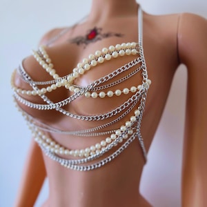 Joyería corporal de perla Sujetador de carnaval Perfecto para atuendos rave, Bralette de perla Accesorios rave Joyería de verano de moda
