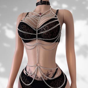 Goth Body Chain Body Jewelry, Exotic Dancewear Goth Festival Outfit, Body Chain Harness for Rave Outfit, Punk Jewelry image 6