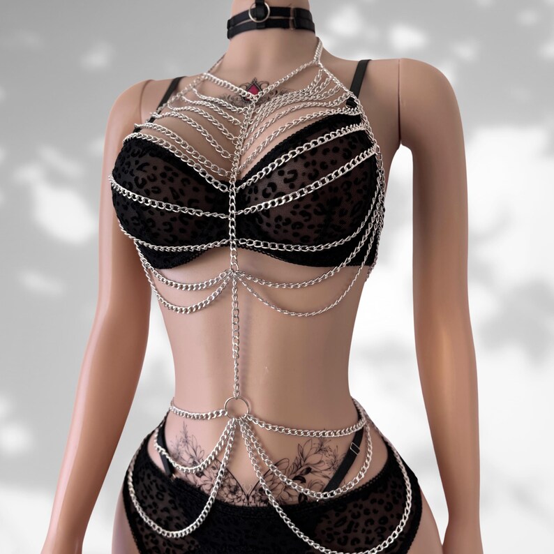 Goth Body Chain Body Jewelry, Exotic Dancewear Goth Festival Outfit, Body Chain Harness for Rave Outfit, Punk Jewelry image 6