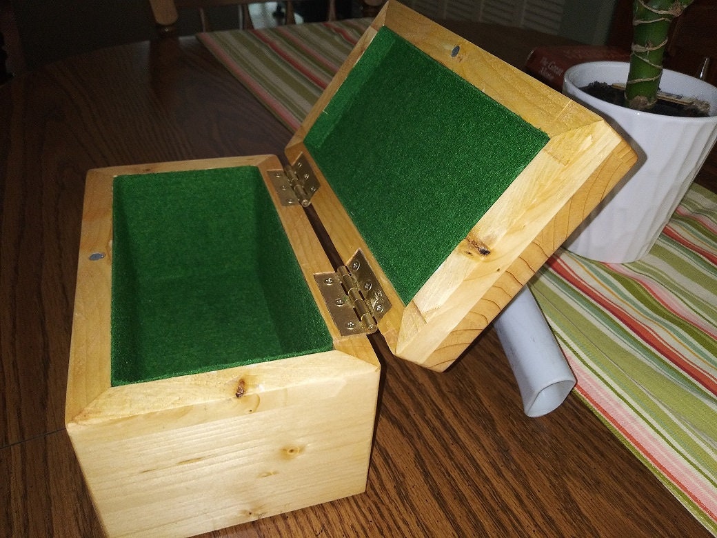 Hand Made Felt Lined Wooden Pine Box With Line Carved Lettering and
