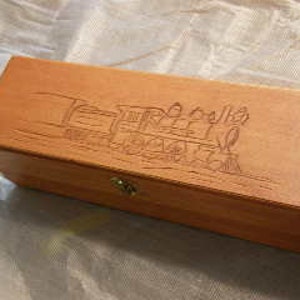 Hand Carved Wooden Box Train Scene image 1