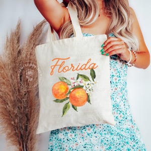Florida Oranges Canvas Tote Bag, Coquette Canvas Tote Bag, Florida Travel Tote, Vacation Travel Bag, Beach Vacation Tote, Sunshine State Bag