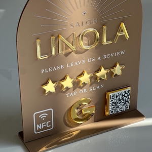 en acrylique pour salon social | Signe de médias sociaux d&#39;affaires | Enseigne pour petite entreprise | Panneau de révision | Signe social de salon de coiffure | Panneau NFC Tap