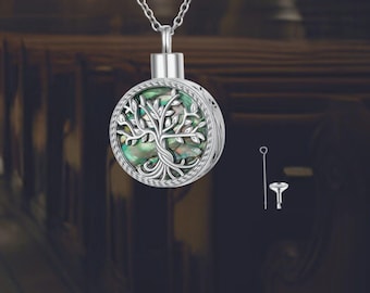 Tree of Life Urn Necklace for Ashes 925 Sterling Silver Abalone Shell Memorial Keepsake Pendant Memorial Keepsake Jewelry Filler Kit