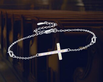 Pulsera de cruz cristiana Pulsera de cruz de plata de ley 925 para mujer
