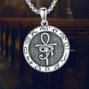Egyptian Necklace 925 Sterling Silver Ankh Eye of Horus Pendant for Men Women