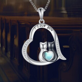 Collana Gatto Con Pietra Di Luna In Argento 925 - Gioiello Simbolo Di Protezione, Regalo Per Donne Amanti Dei Gatti, 45+5cm