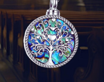 Tree of Life Urn Necklace For Men Women Urn Abalone Shell Pendant Necklace with Funnel Kit Cremation Ashes Memorial