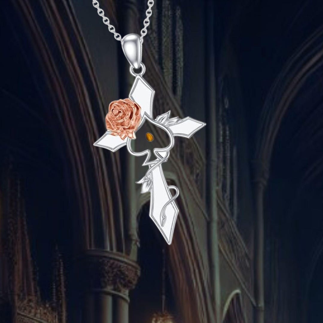 Rose Flower Cross Necklace Sterling Silver Christian Jewelry for Her ...