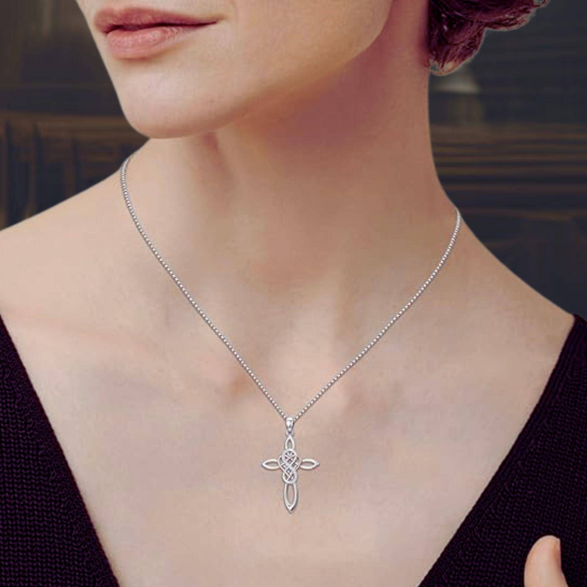 Celtic Knot Infinity Cross Necklace 925 Sterling Silver Christian ...