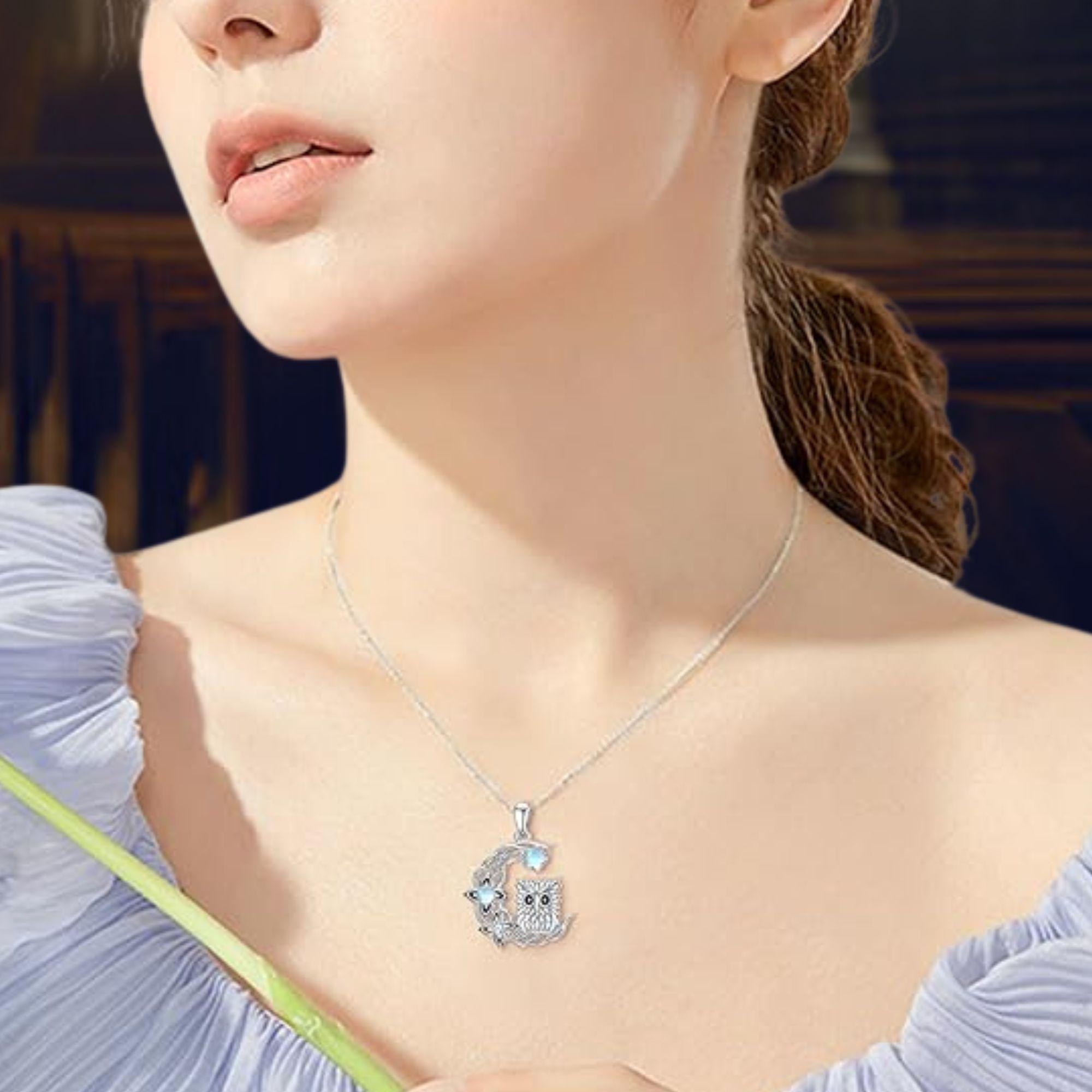 CHENGHONG Collar De Búho De Plata De Ley 925 Con Nudo