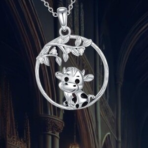 925 Sterling Silver Cow Necklace Pendant Cow Jewelry Cow Print Necklace Birthday Gifts For Women