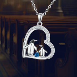 Love Heart Penguin Necklace 925 Sterling Silver Animal Pendant Jewelry for Daughter Cute Animal Necklace for Women
