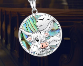 Highland Kuh Halskette Sterling Silber Highland Kuh Abalone Muschel Kuh Schmuck für Frauen