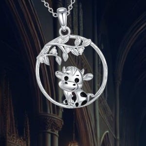 Cow Necklace For Her 925 Sterling Silver Women Pendant Cow Jewelry Cow Print Necklace