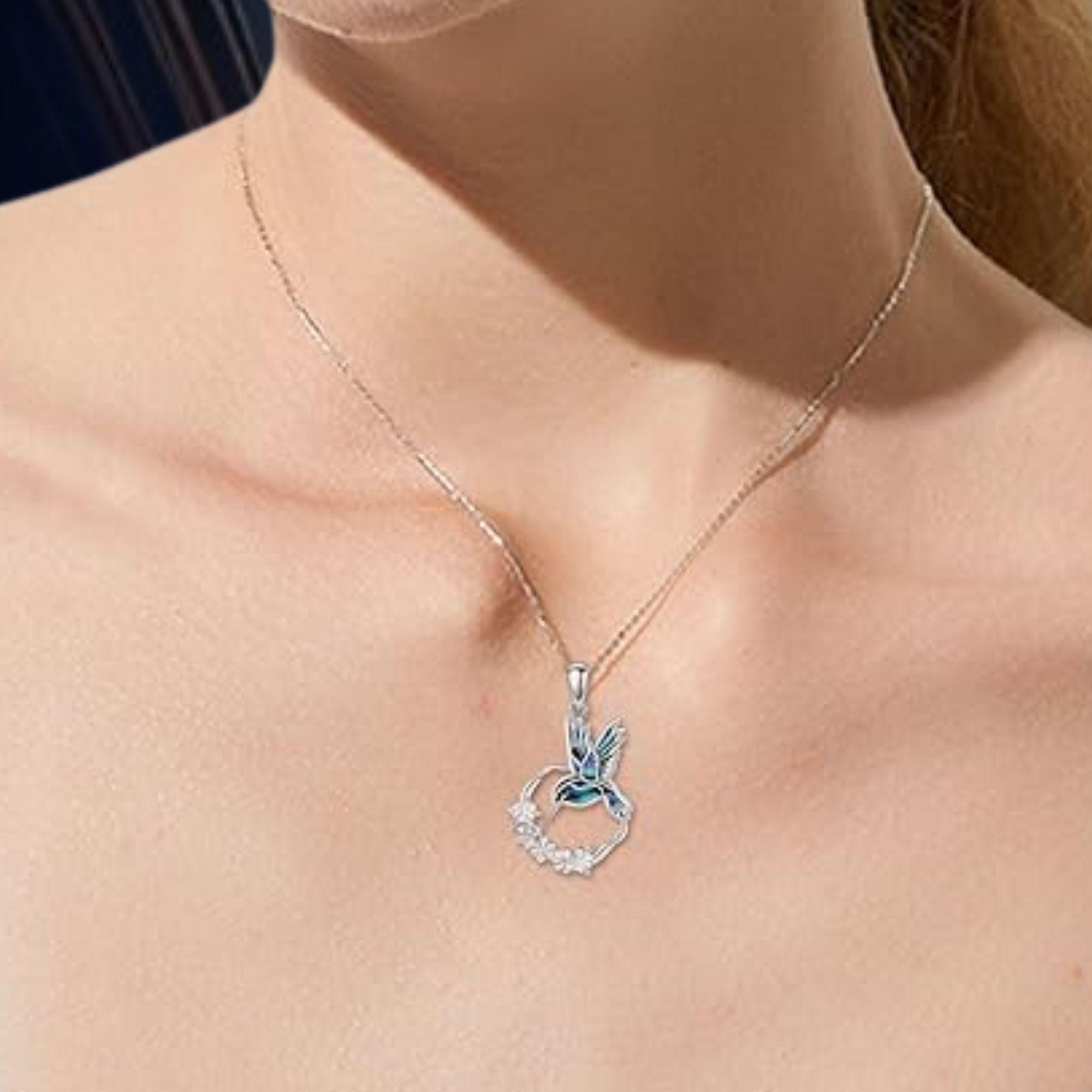Collana Colibrì In Argento 925 Con Agata Muschiata – Ciondolo Goccia – Gioiello Significativo Per Donne – Regalo Con Confezione