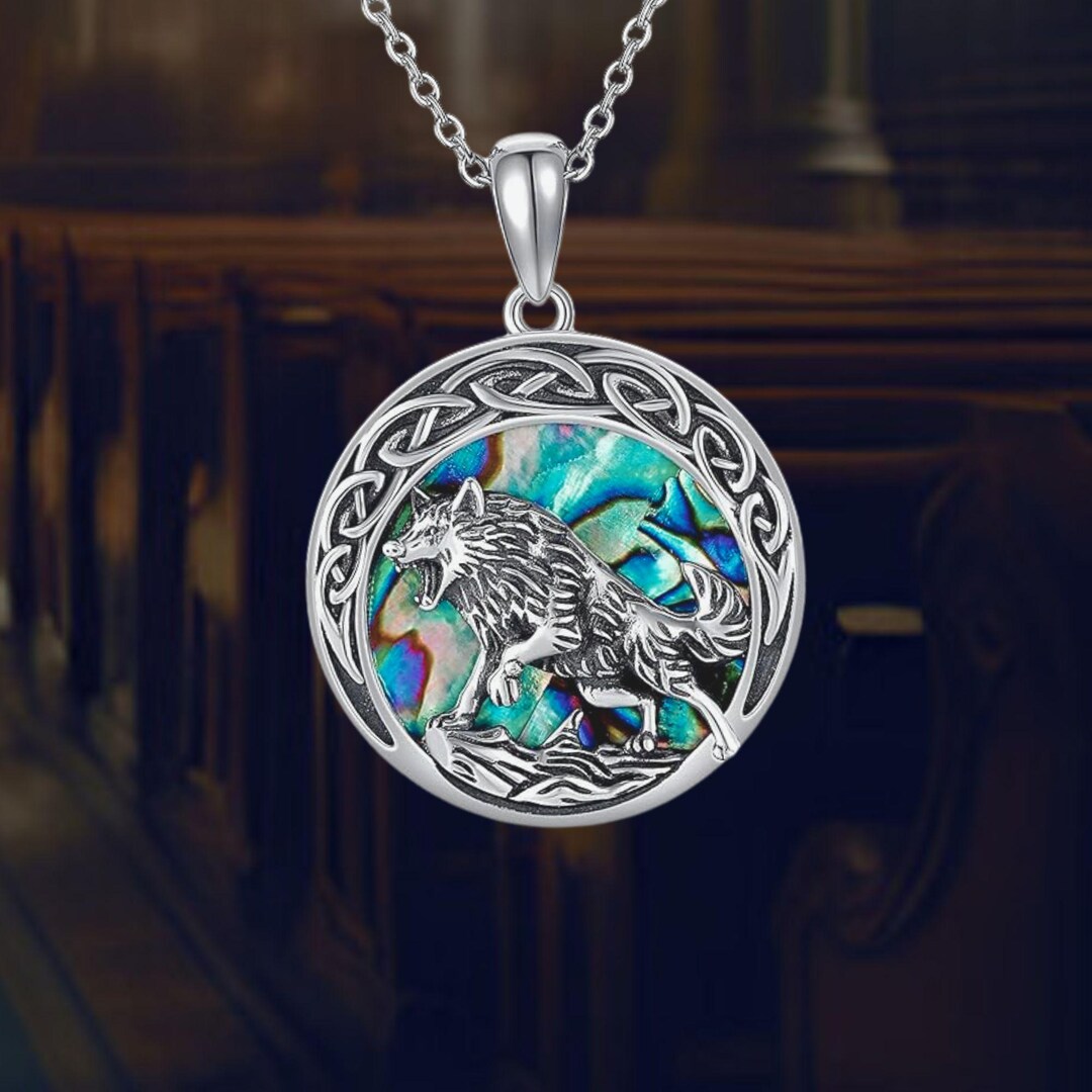Eusense Collana Lupo E Luna In Argento 925 – Ciondolo Con Conchiglia Abalone, 24 Pollici, Regalo In Astuccio