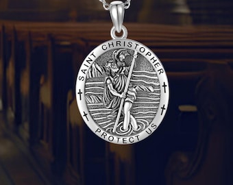 Ciondolo E Collana Di San Cristoforo In Argento Sterling 925 – Medaglia Religiosa Protettiva Per Viaggiatori E Autisti – Gioiello Uomo/Donna Con Catena, Regalo Significativo