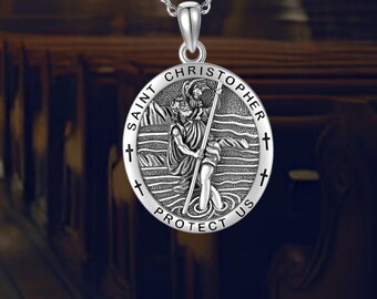 925 Sterling Silver Pink Square Christopher Medal Symbol Of Travelers Athletes Protection Necklace Chain Pendant Charm - 29x15mm