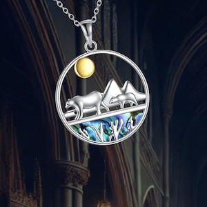 925 Sterling Silver Mountain and Sun Mama Bear Pendant Necklace Jewelry for Her Women Teen Girls