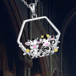 Cute Cows Necklace 925 Sterling Silver Cow Pendant Animal Necklace Jewelry Gift for Women Cow Lovers