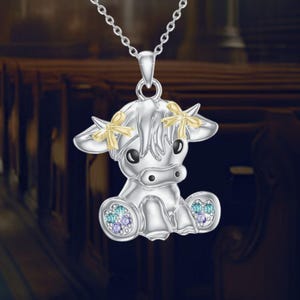 Highland Cow Necklace 925 Sterling Silver Cow Pendant Animal Necklace Jewelry Gift for Women Cow Lovers