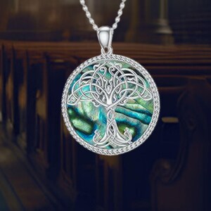 Tree of Life Necklace Sterling Silver Abalone Shell Pendant Necklace Tree of Life Jewelry for Women