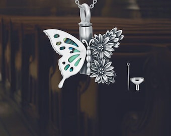 Butterfly Sunflower Urn Necklace for Ashes 925 Sterling Silver Memorial Keepsake Pendant Heart Memorial Gifts Keepsake Jewelry Filler Kit