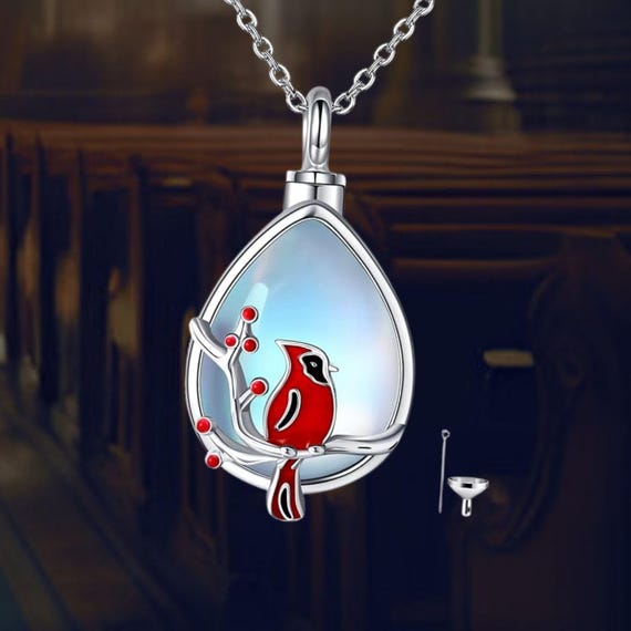 Cardinal Teardrop Urn Pendant Necklace 925 Sterling Silver Cardinal Keepsake Jewelry for Women